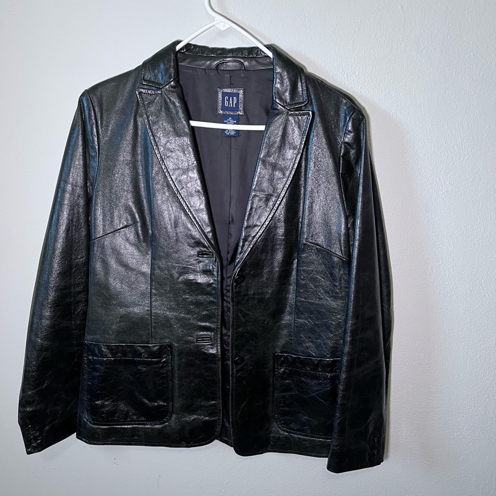 GAP Black Genuine Leather Blazer